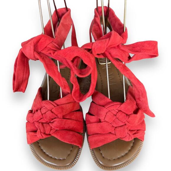 Nine West Xameera Red Suede Ankle Tie Flat Braided Toe Sandals Size 8 NEW NO BOX - Picture 7 of 11